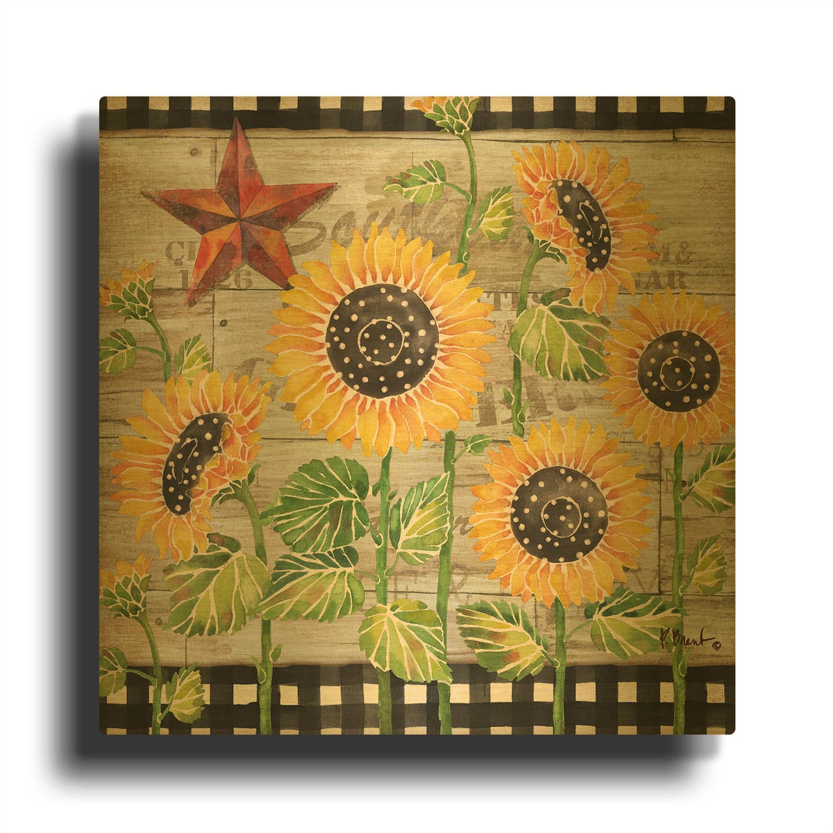 'Farmhouse Sunflowers' By Paul Brent Gold Metal Wall Art