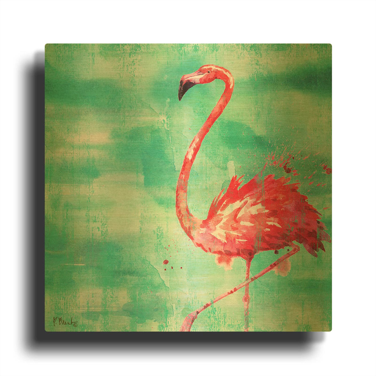 'Arianna Flamingo II - Turquoise' By Paul Brent Gold Metal Wall Art