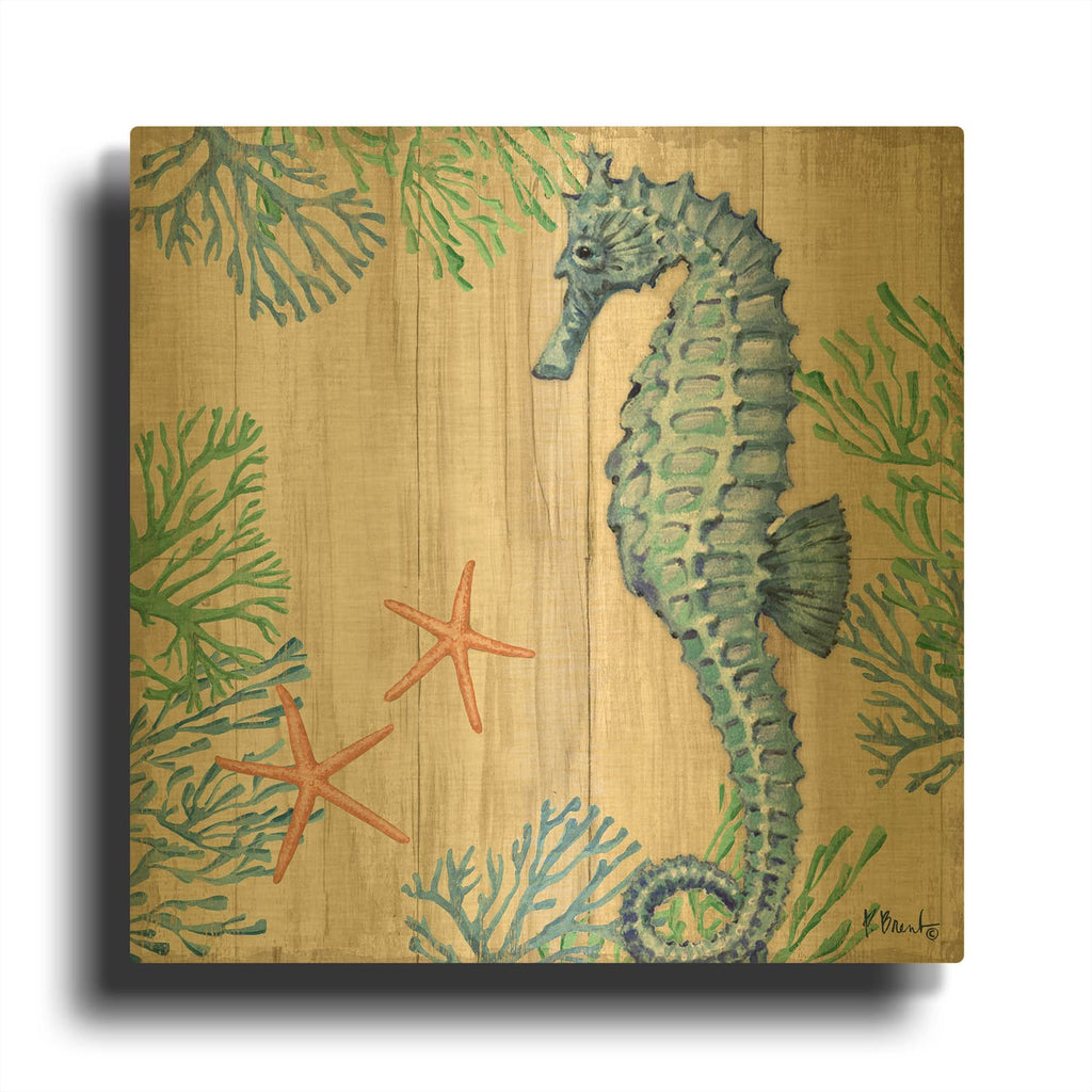 'Clearwater Sealife II - Tan' By Paul Brent Gold Metal Wall Art