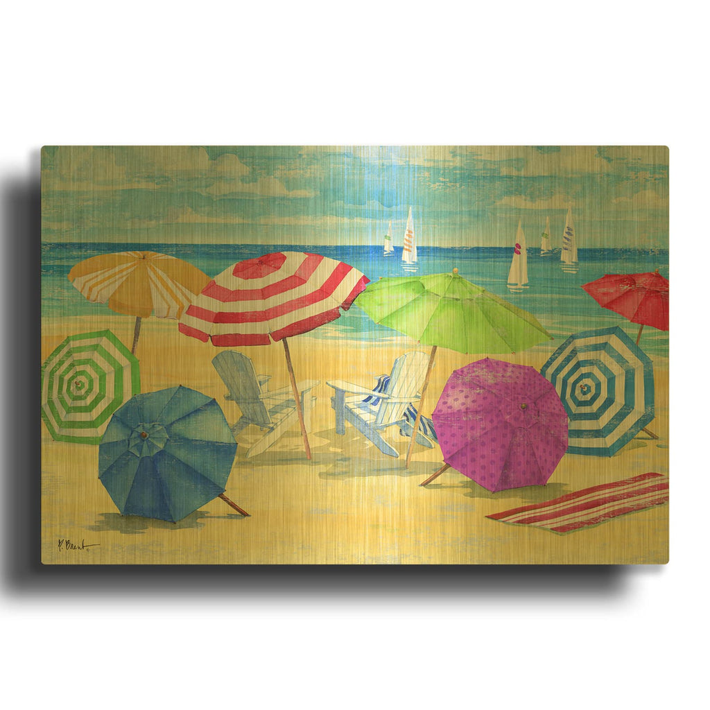 'Umbrella Coast I' By Paul Brent Gold Metal Wall Art