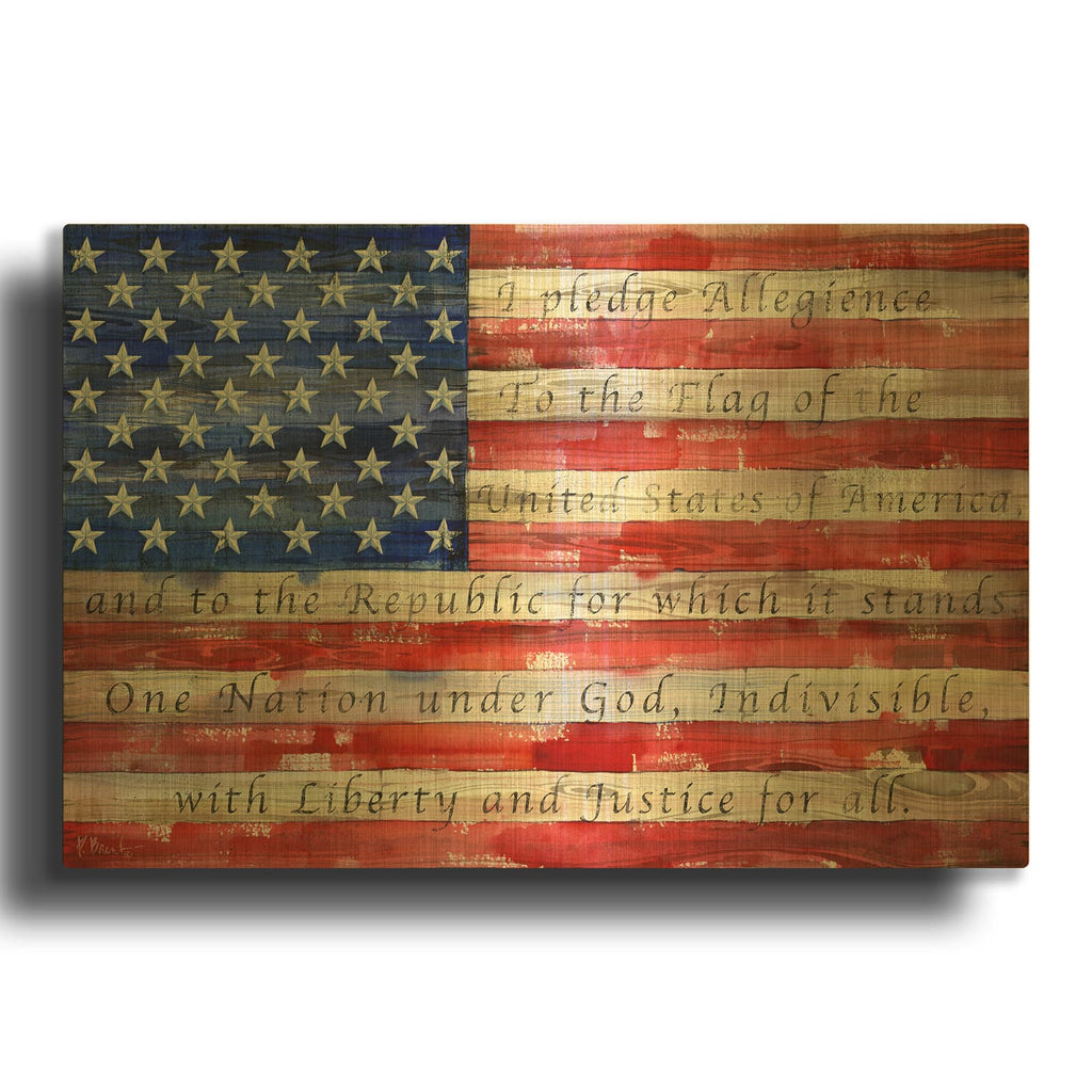 'All American Flag - Script' By Paul Brent Gold Metal Wall Art