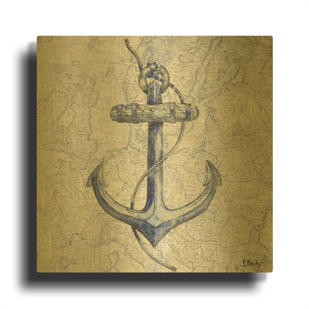 'Vintage Nautical I' By Paul Brent Gold Metal Wall Art