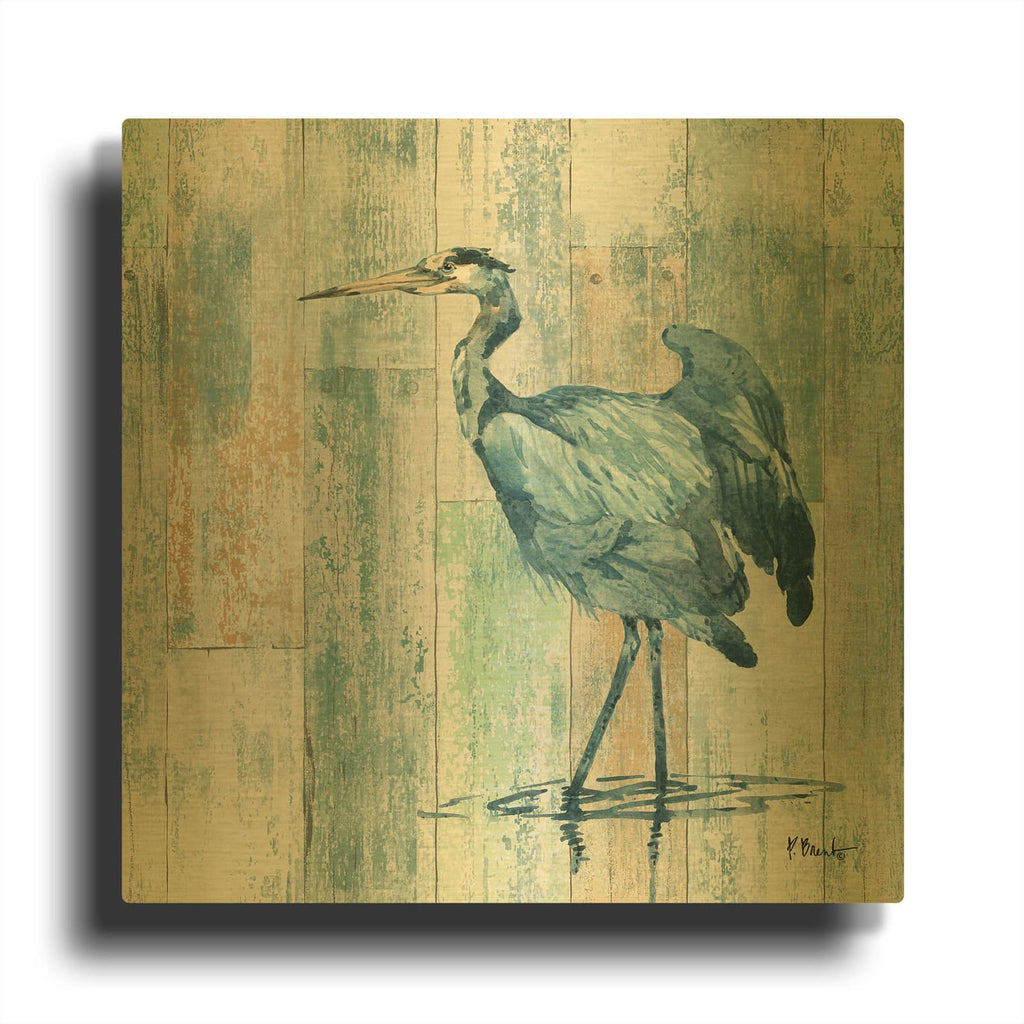 'Arianna Blue Heron - Wood' By Paul Brent Gold Metal Wall Art