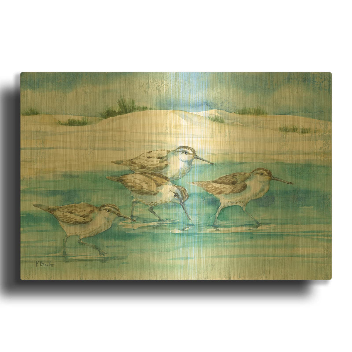 'Sandy Sandpipers I' By Paul Brent Gold Metal Wall Art