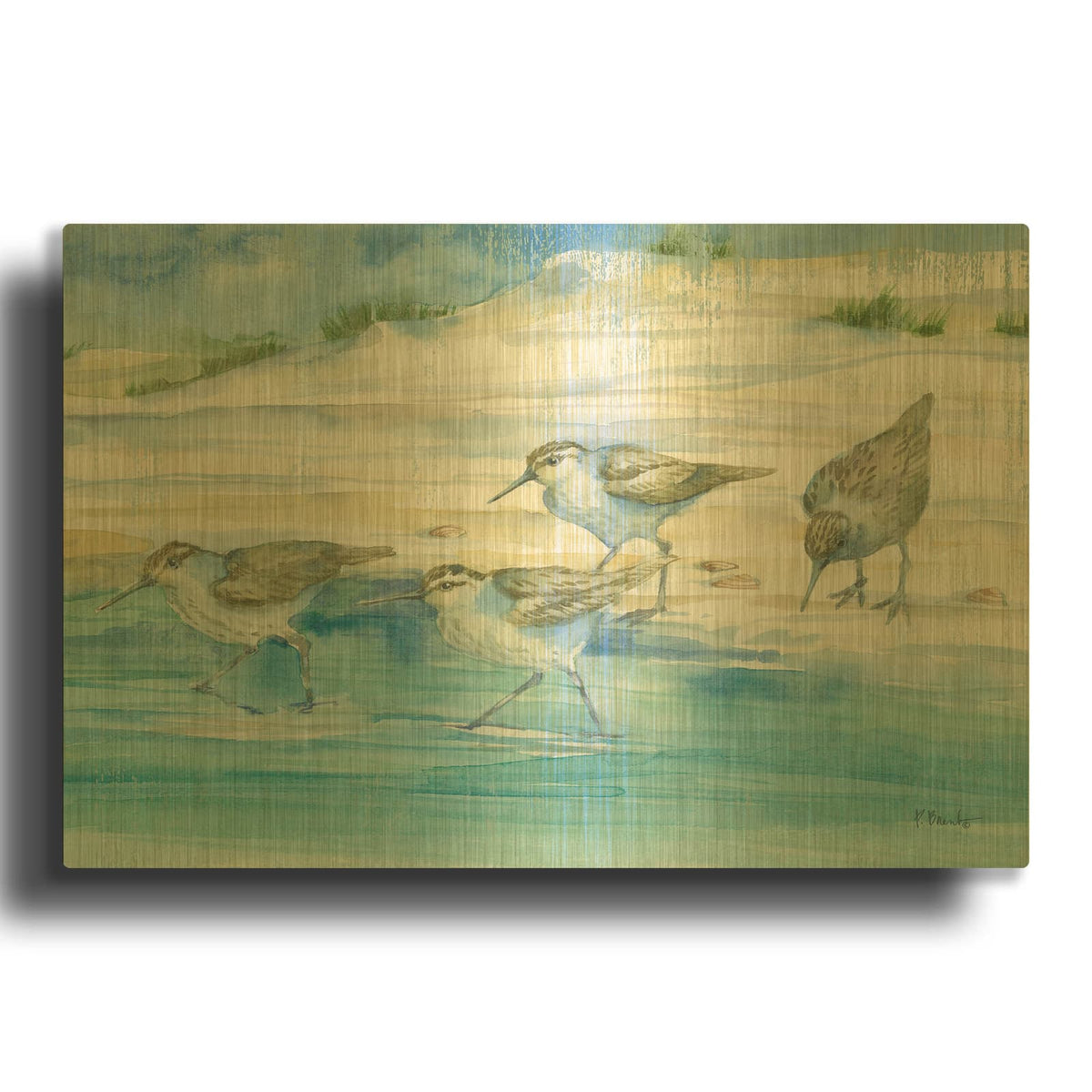 'Sandy Sandpipers II' By Paul Brent Gold Metal Wall Art