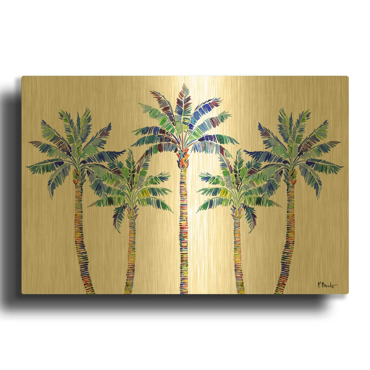 'Tahiti Palm Horizontal' By Paul Brent Gold Metal Wall Art