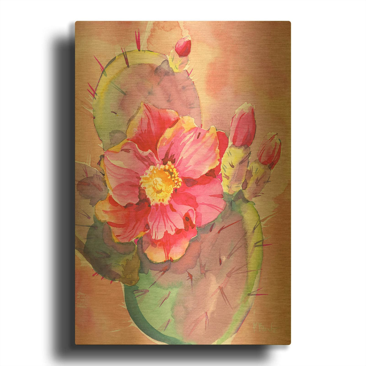 'Cactus Bloom I' By Paul Brent Gold Metal Wall Art
