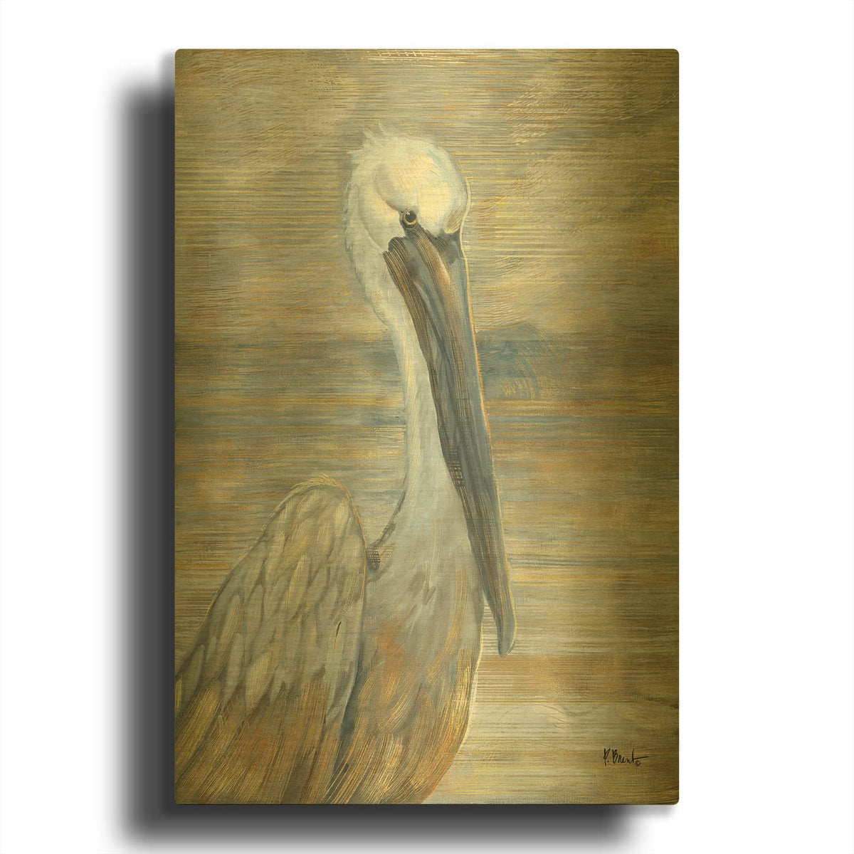 'Golden Salty Pelican' By Paul Brent Gold Metal Wall Art