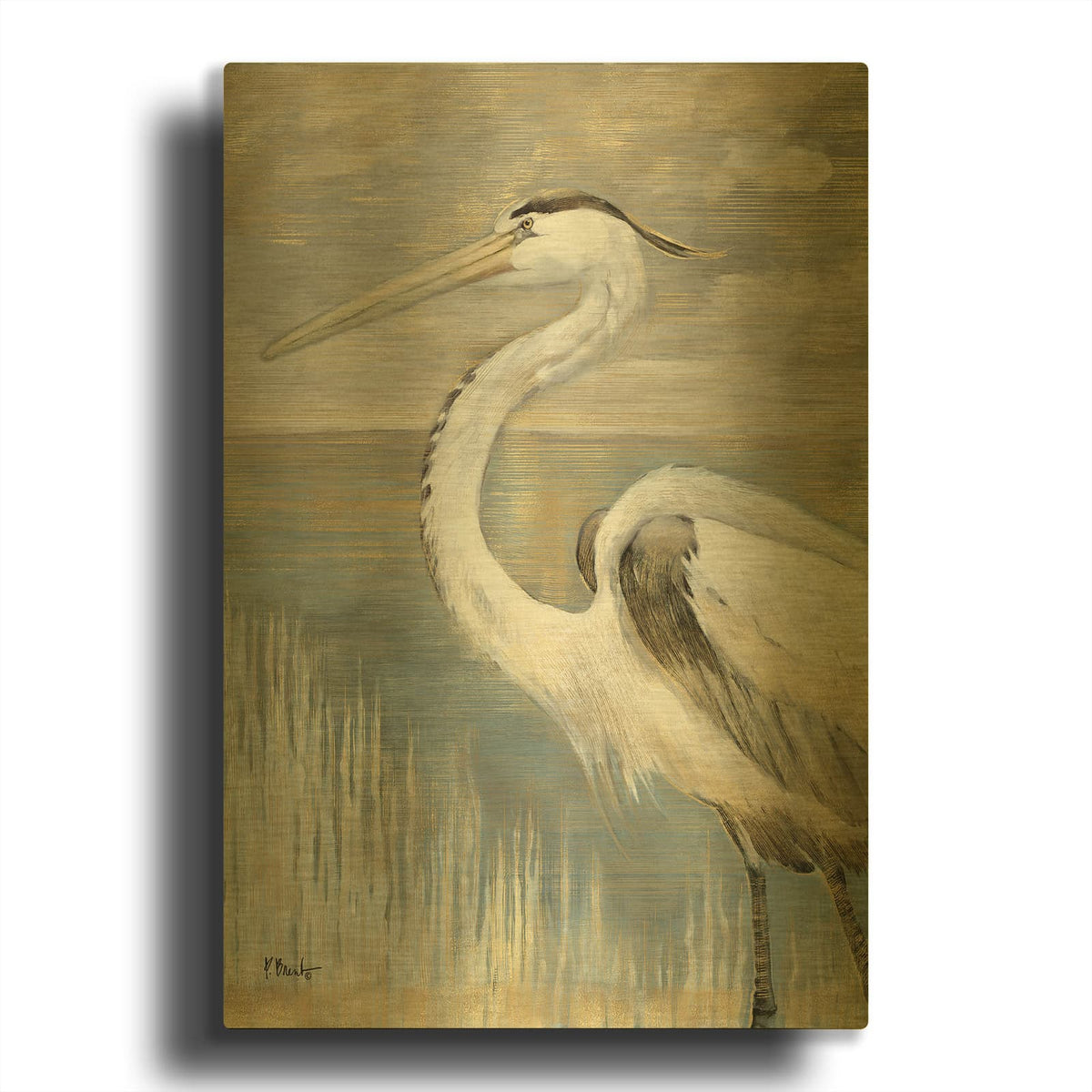 'Golden River Heron' By Paul Brent Gold Metal Wall Art