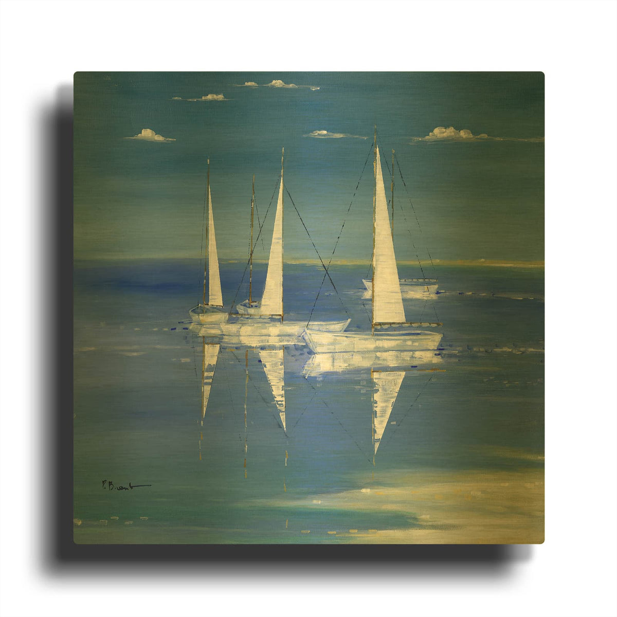'Serenity Sailboats' By Paul Brent Gold Metal Wall Art