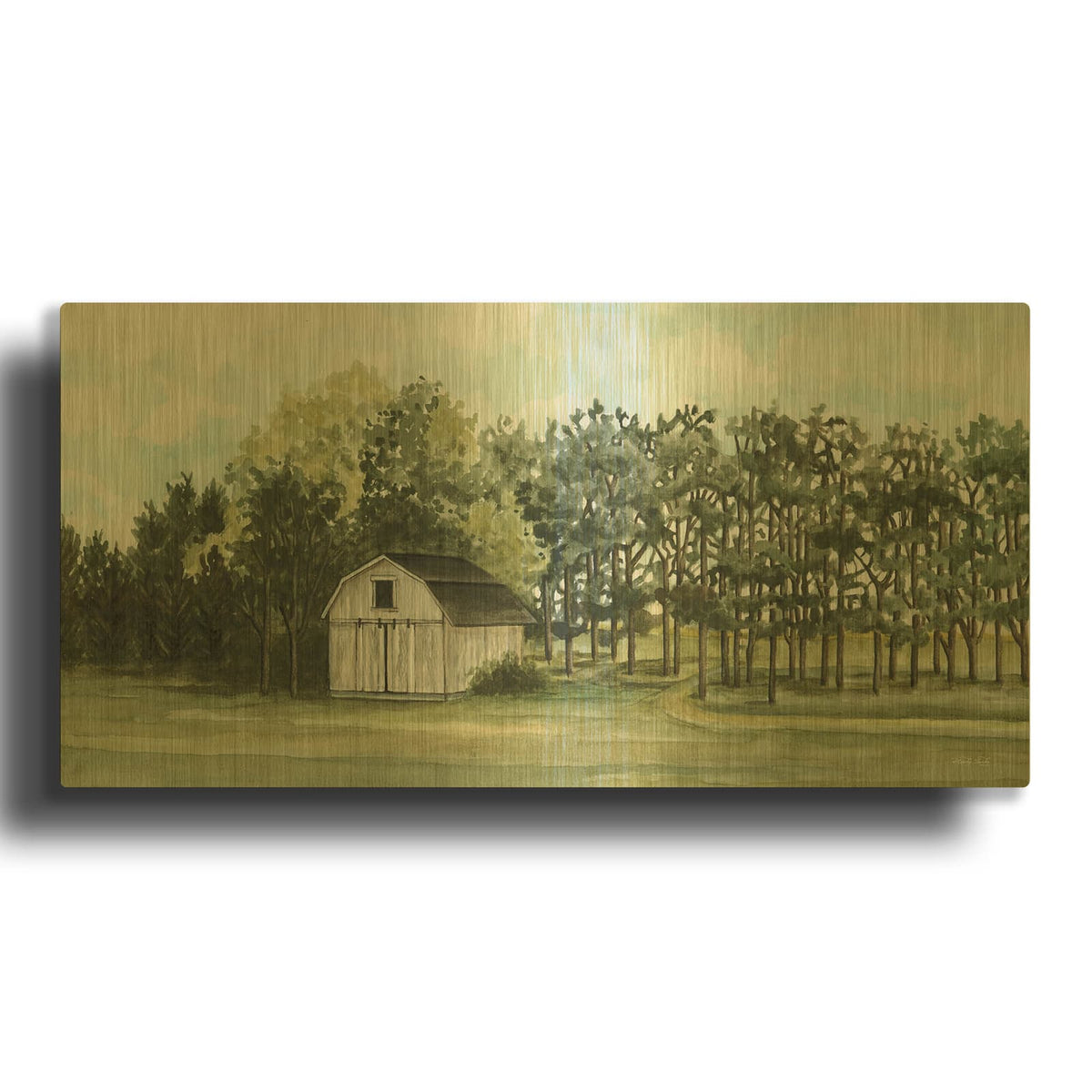 'Tucked in the Trees' By Cindy Jacobs Gold Metal Wall Art