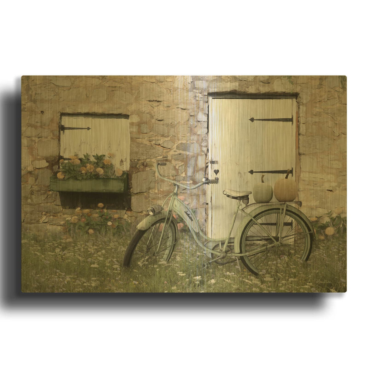 'Pumpkin Spice Bike' By Lori Deiter Gold Metal Wall Art