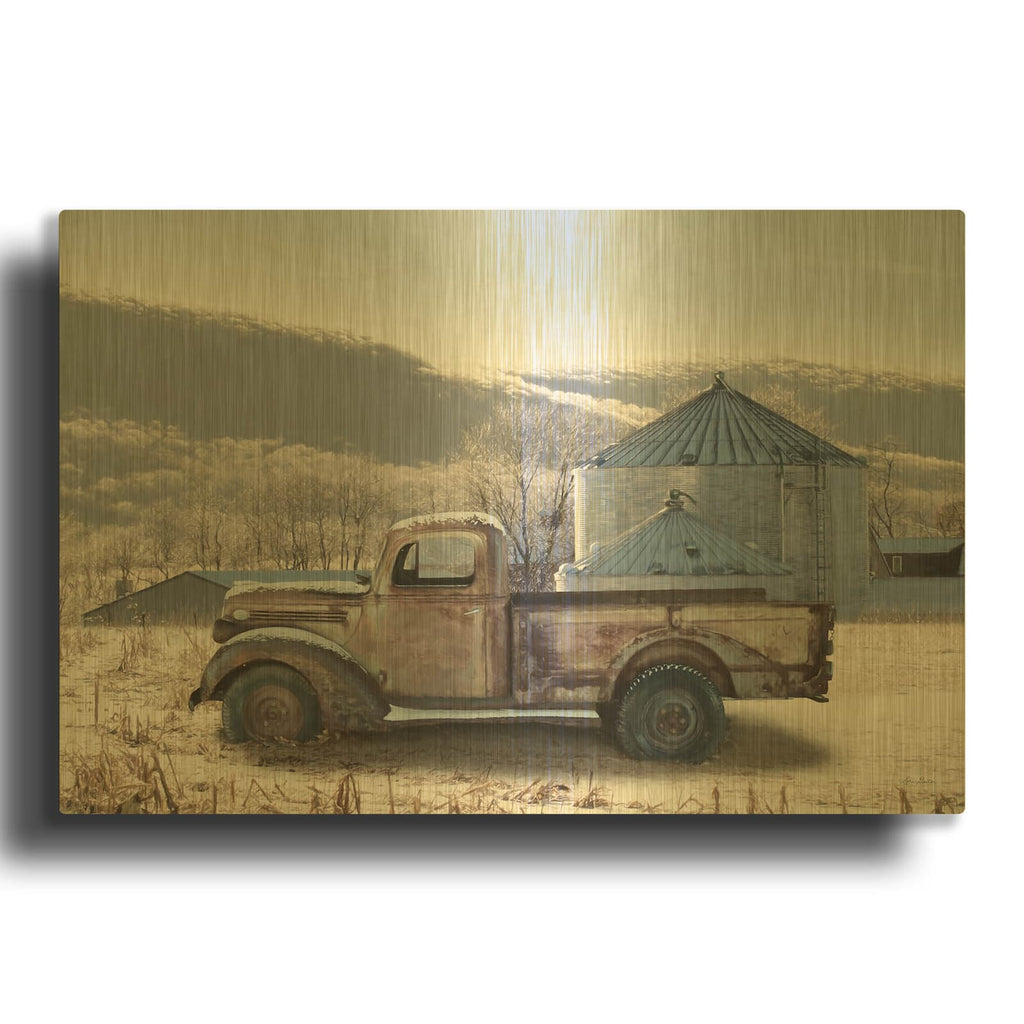 'Rustic Winter Farm' By Lori Deiter Gold Metal Wall Art