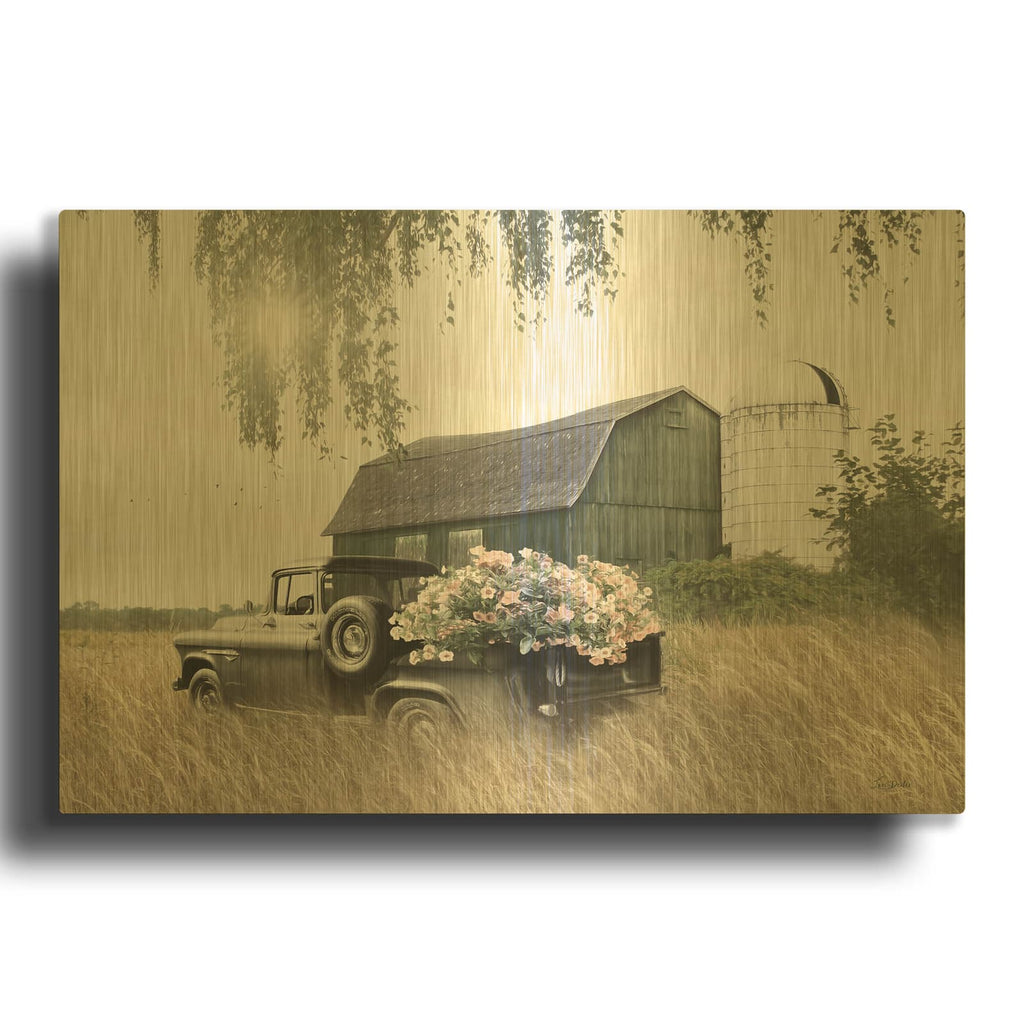 'Green Flower Farm' By Lori Deiter Gold Metal Wall Art
