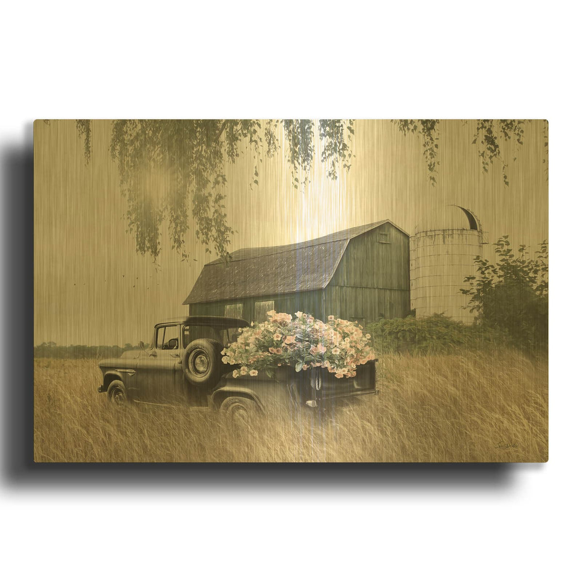 'Green Flower Farm' By Lori Deiter Gold Metal Wall Art