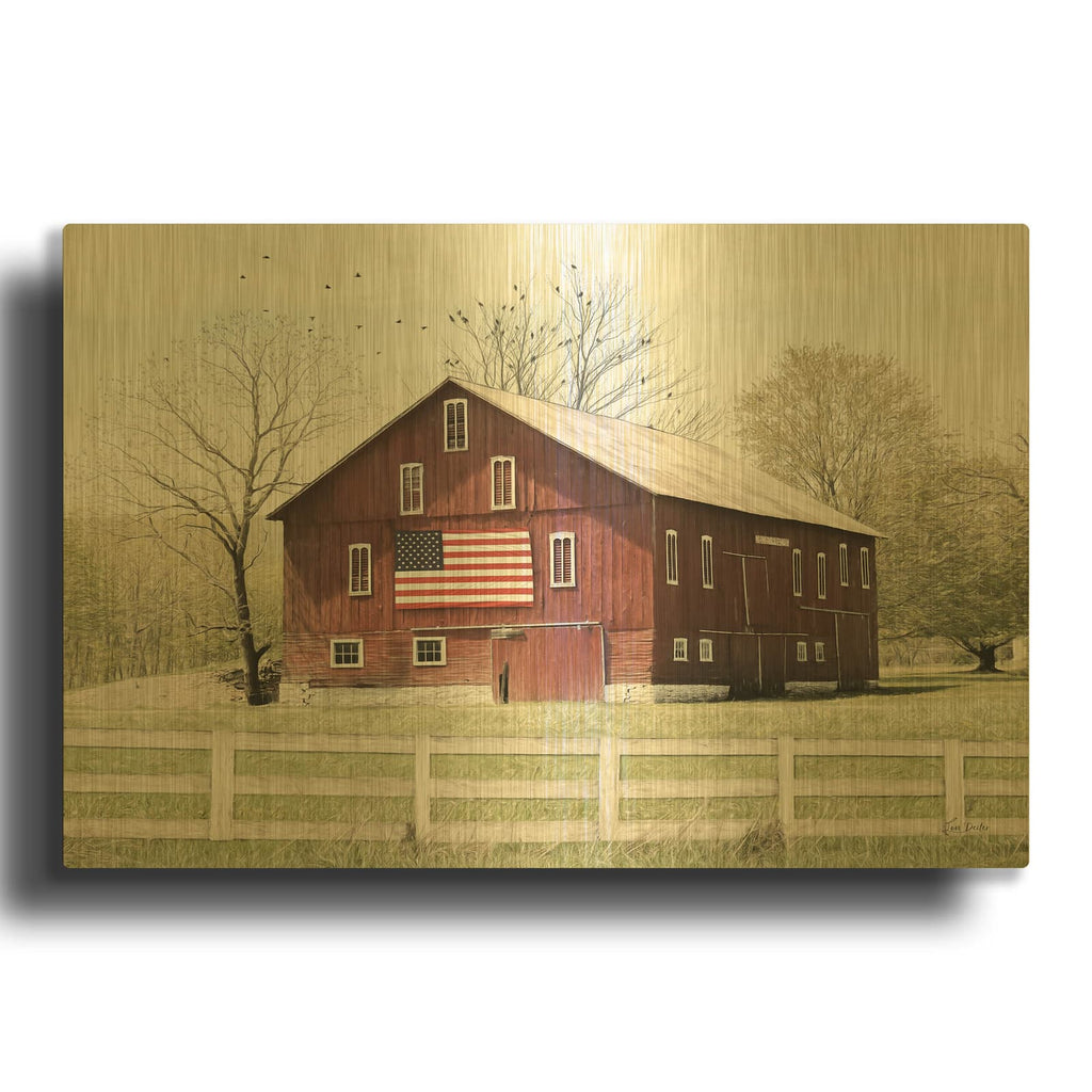 'Patriotic Barn' By Lori Deiter Gold Metal Wall Art