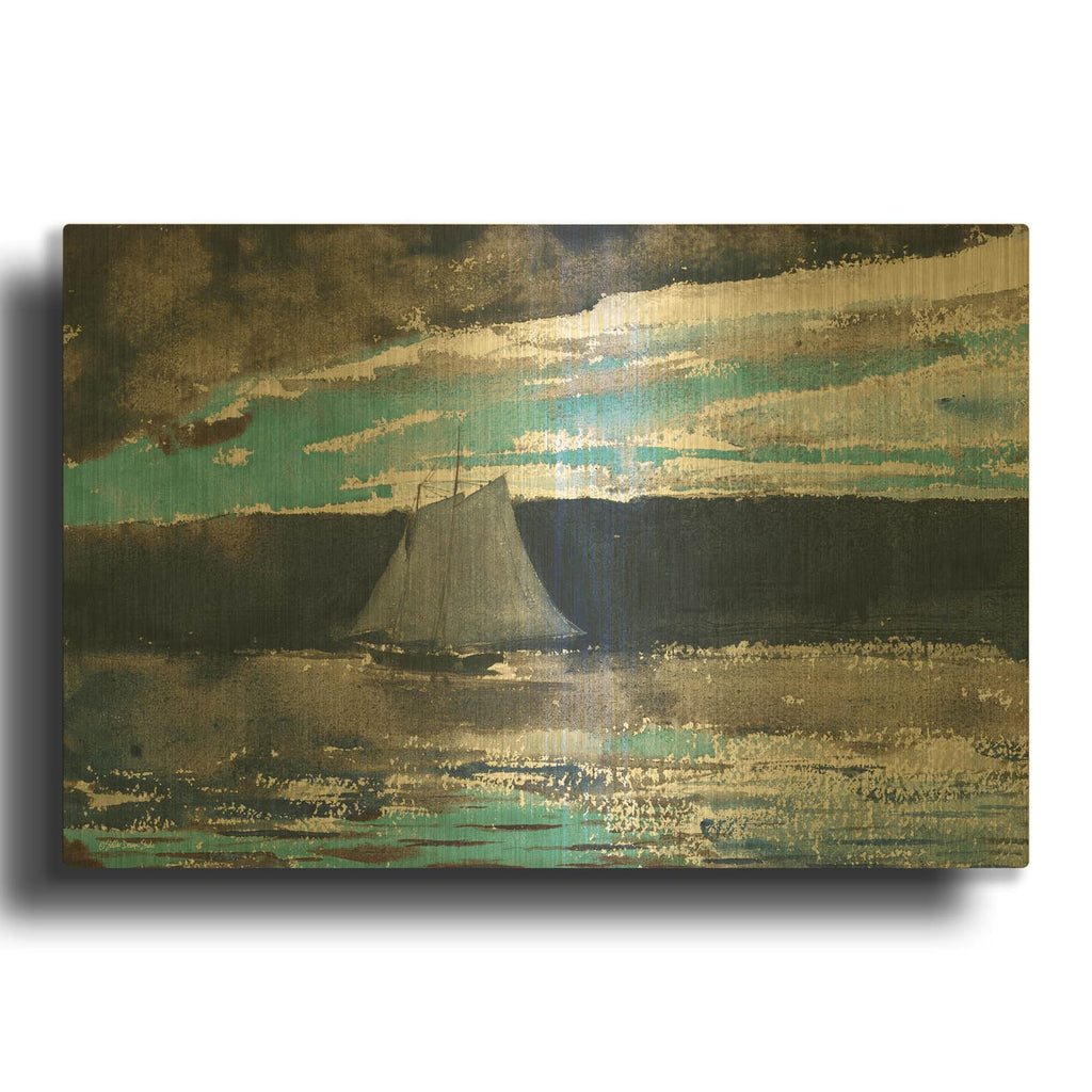 'Schooner at Sunset' By Stellar Design Studio Gold Metal Wall Art