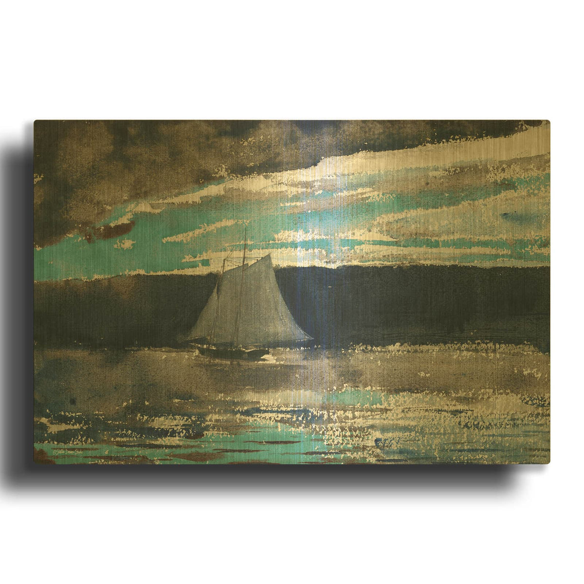 'Schooner at Sunset' By Stellar Design Studio Gold Metal Wall Art