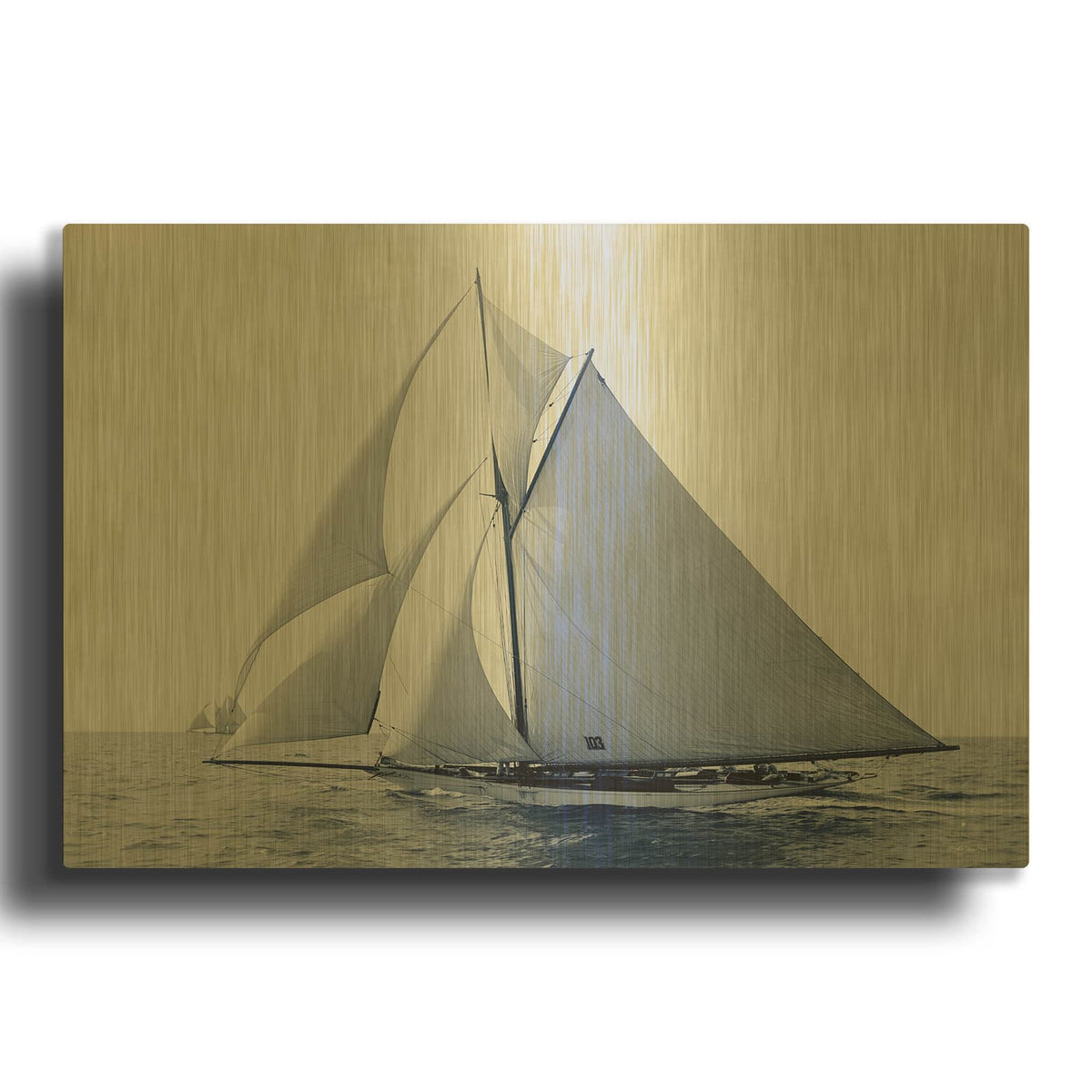 'Indigo Yacht 2' By Stellar Design Studio Gold Metal Wall Art