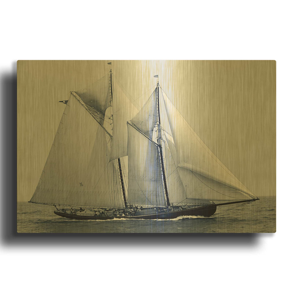 'Indigo Yacht 4' By Stellar Design Studio Gold Metal Wall Art