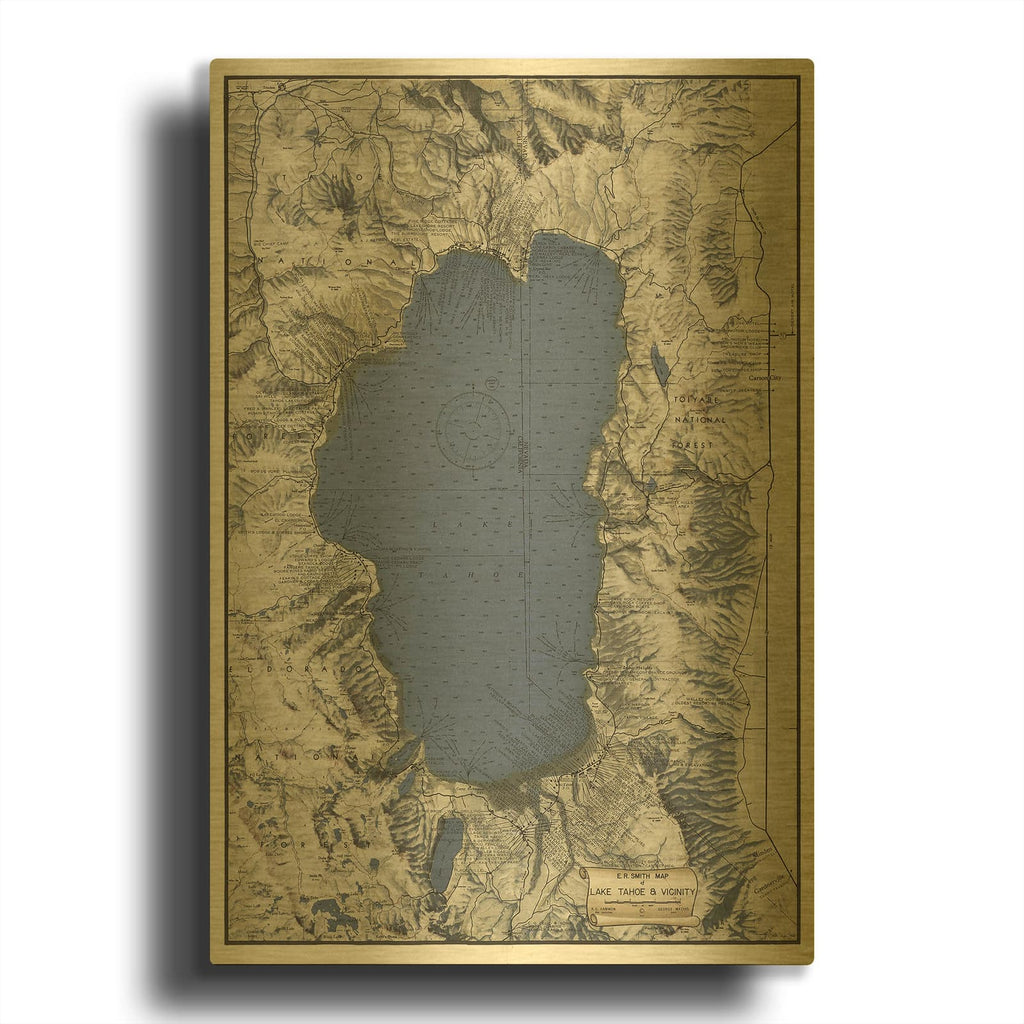 'Lake Tahoe Map' By Stellar Design Studio Gold Metal Wall Art