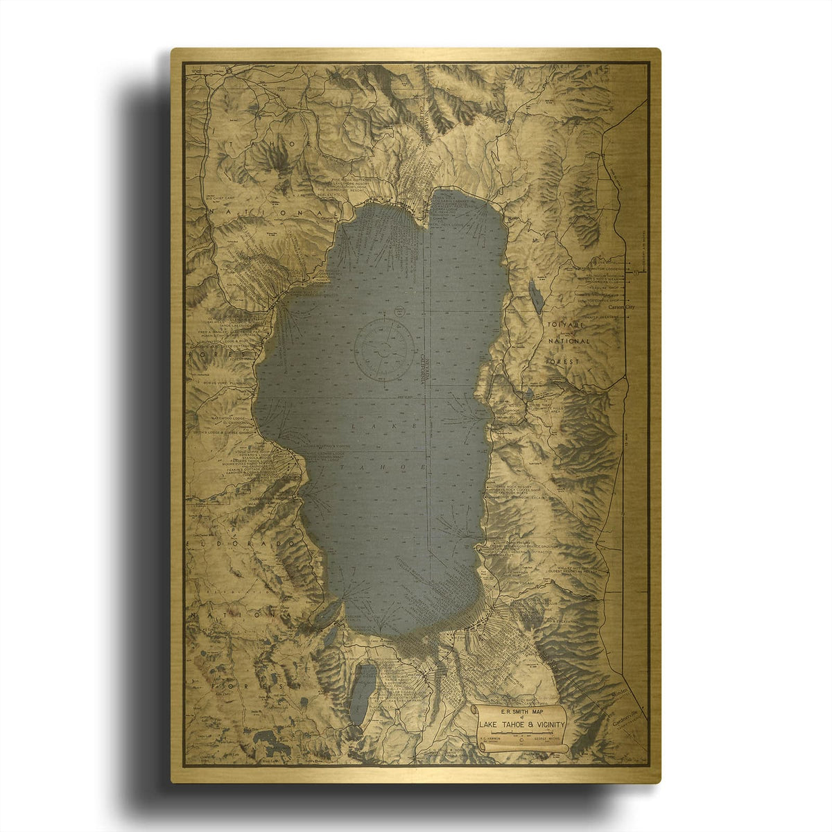 'Lake Tahoe Map' By Stellar Design Studio Gold Metal Wall Art