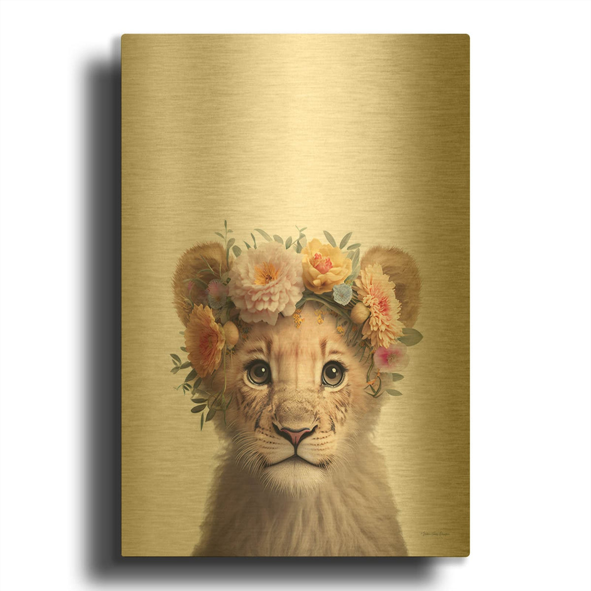 'Baby Lion' By Seven Trees Design Gold Metal Wall Art