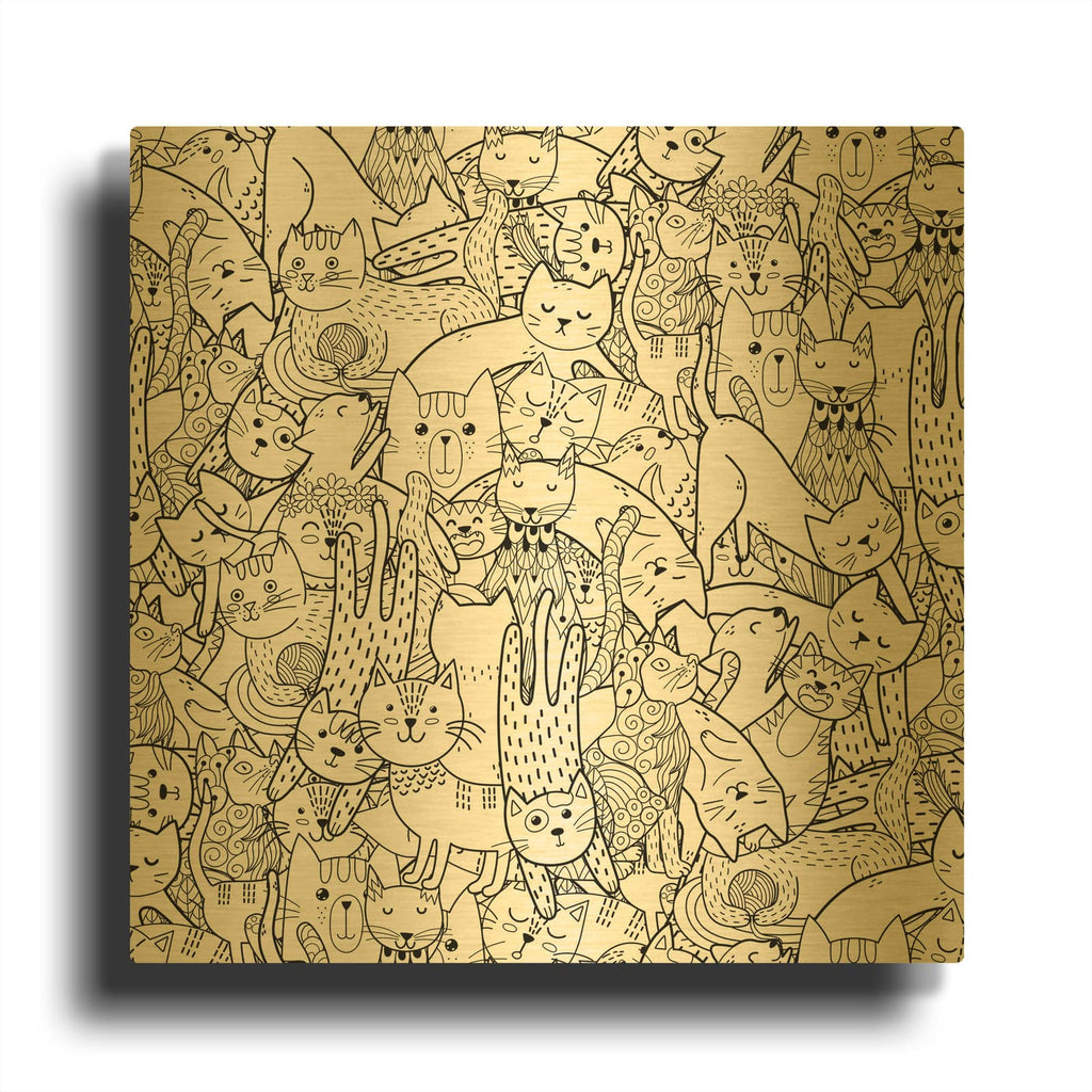 'Coloring Book Cats' By Luxe Gold Metal Wall Art