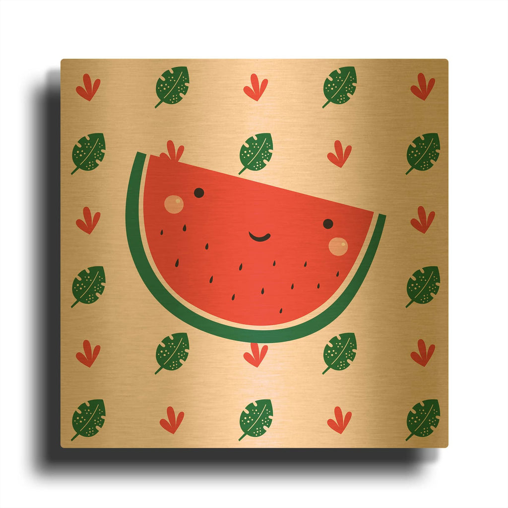 'Cute Watermelon' By Luxe Gold Metal Wall Art