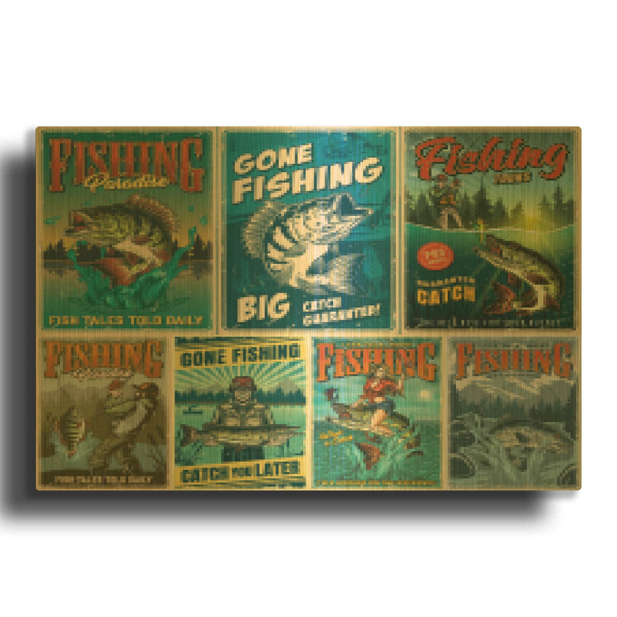 'Vintage Fish Adds' By Luxe Gold Metal Wall Art