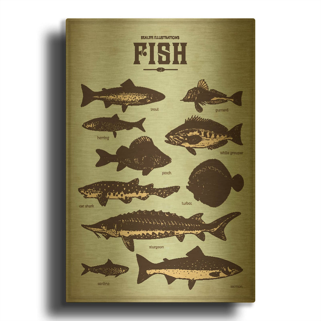 'Vintage Fish Poster' By Luxe Gold Metal Wall Art