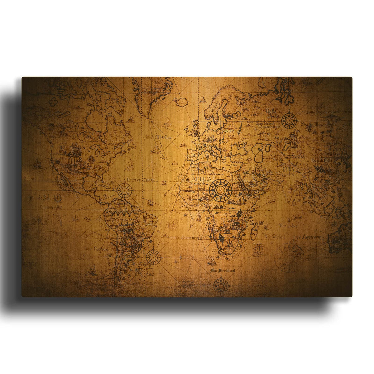 'Vintage Map' By Luxe Gold Metal Wall Art