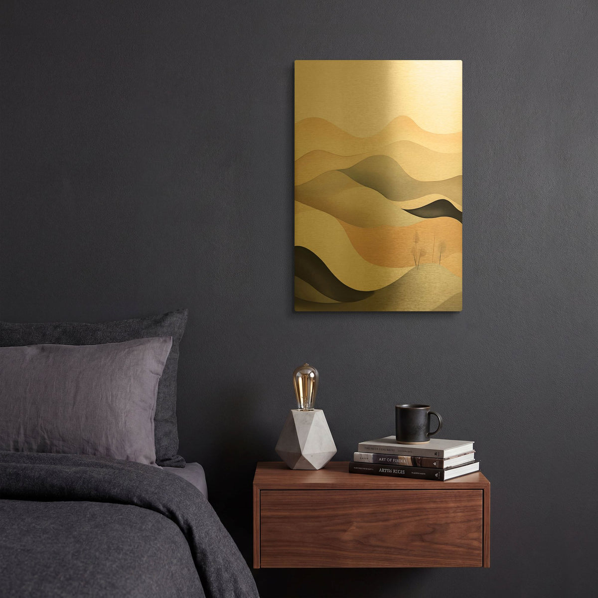 'Black & Beige Landscape 1' By Petals Prints Design Gold Metal Wall Art