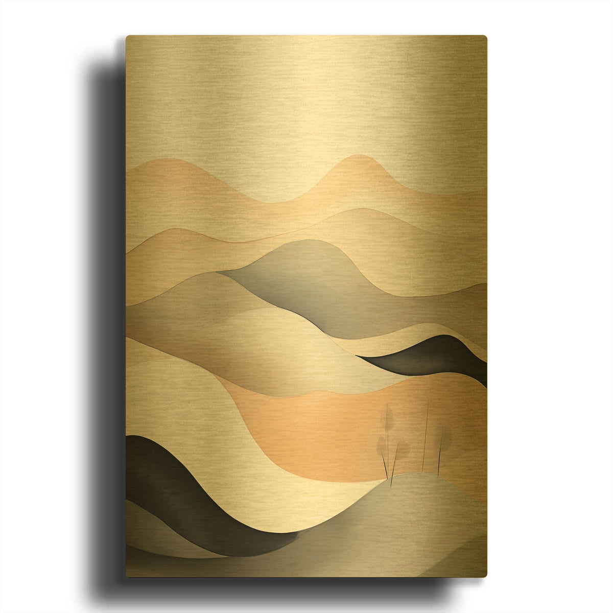 'Black & Beige Landscape 1' By Petals Prints Design Gold Metal Wall Art