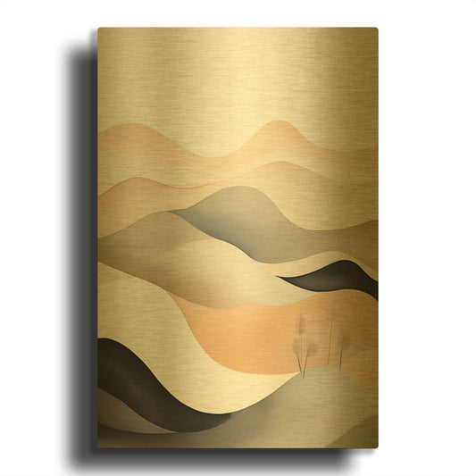 'Black & Beige Landscape 1' By Petals Prints Design Gold Metal Wall Art