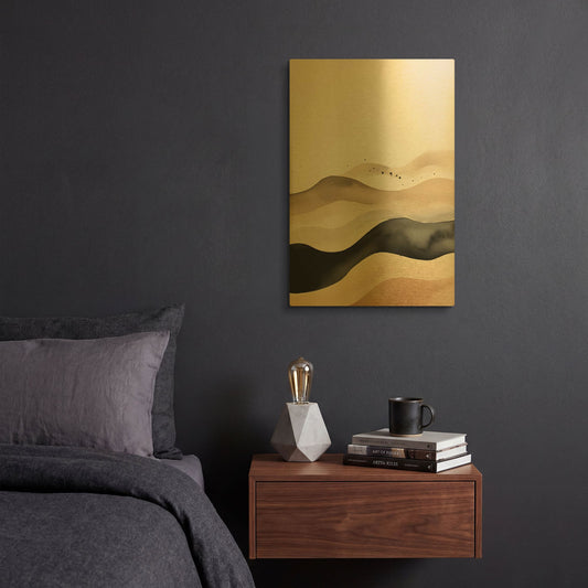'Black & Beige Landscape 2' By Petals Prints Design Gold Metal Wall Art