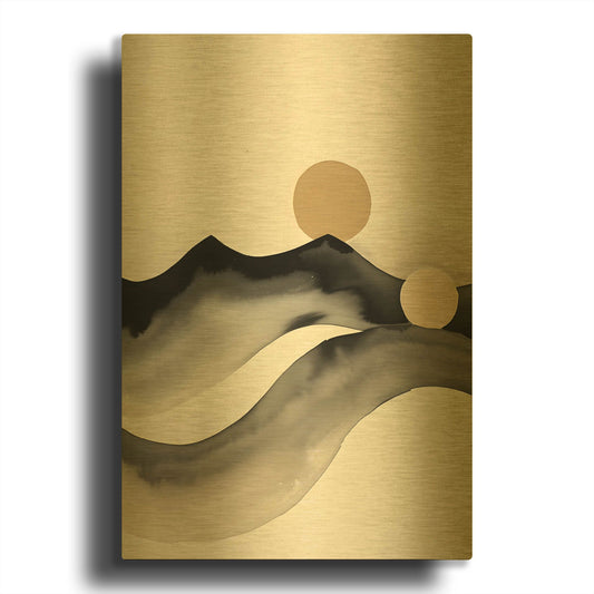 'Black & Beige Landscape 3' By Petals Prints Design Gold Metal Wall Art