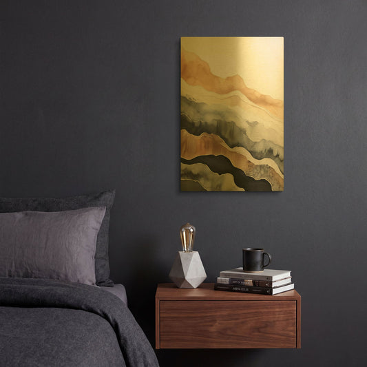 'Black & Beige Landscape 4' By Petals Prints Design Gold Metal Wall Art
