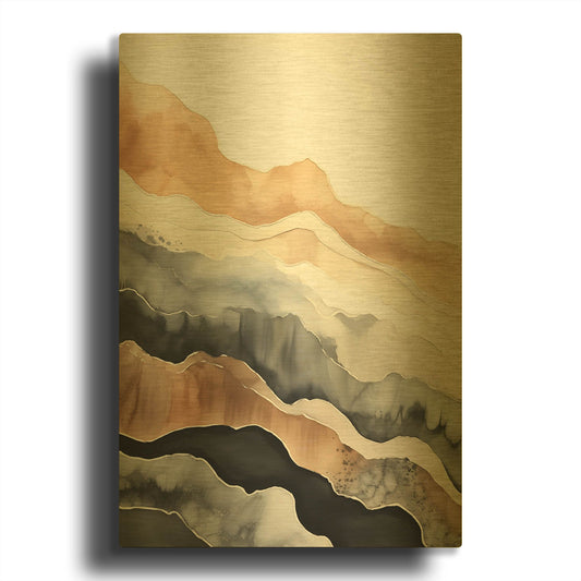 'Black & Beige Landscape 4' By Petals Prints Design Gold Metal Wall Art