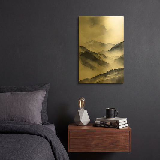 'Black & Beige Landscape 5' By Petals Prints Design Gold Metal Wall Art