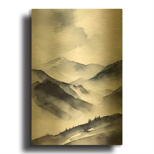 'Black & Beige Landscape 5' By Petals Prints Design Gold Metal Wall Art