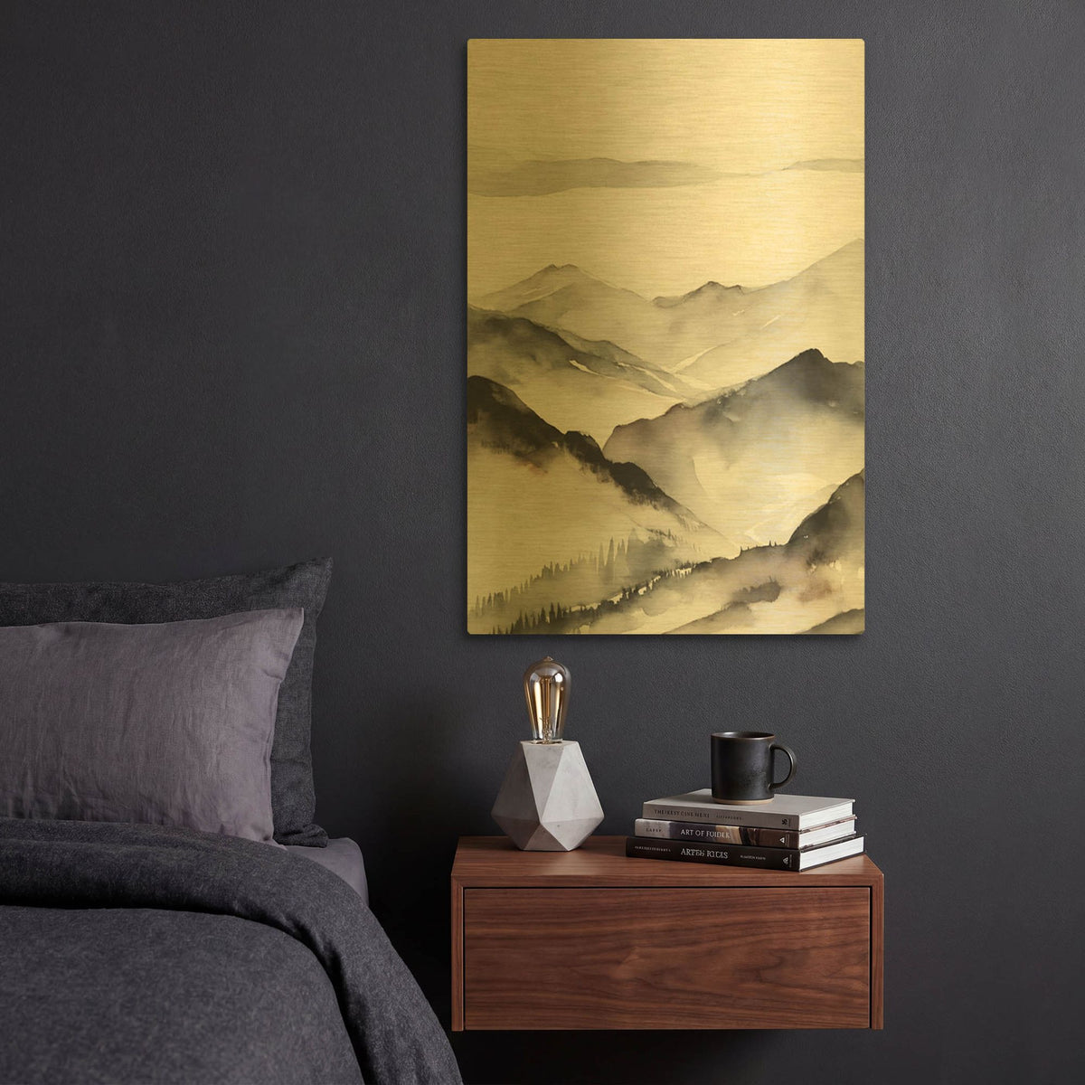 'Black & Beige Landscape 6' By Petals Prints Design Gold Metal Wall Art
