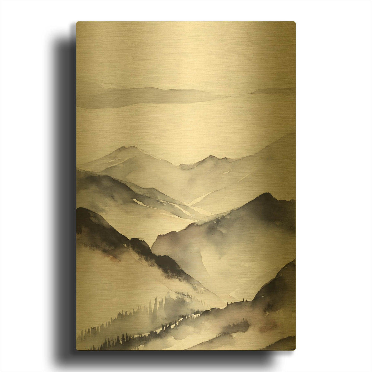 'Black & Beige Landscape 6' By Petals Prints Design Gold Metal Wall Art