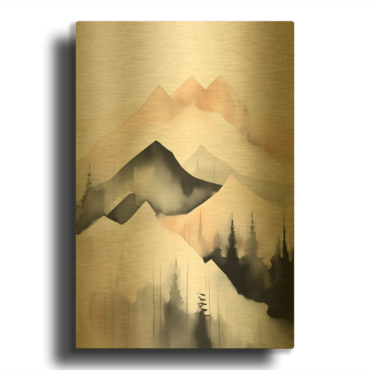 'Black & Beige Landscape 8' By Petals Prints Design Gold Metal Wall Art