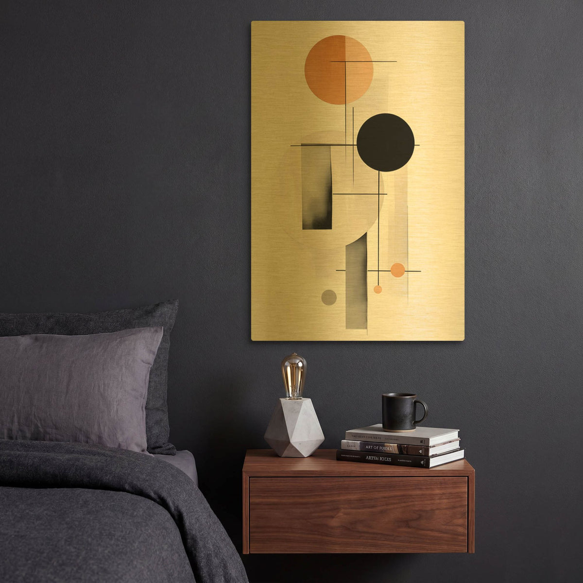 'Black and Tan Geometric 1' By Petals Prints Design Gold Metal Wall Art