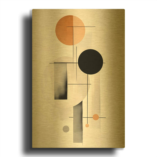 'Black and Tan Geometric 1' By Petals Prints Design Gold Metal Wall Art