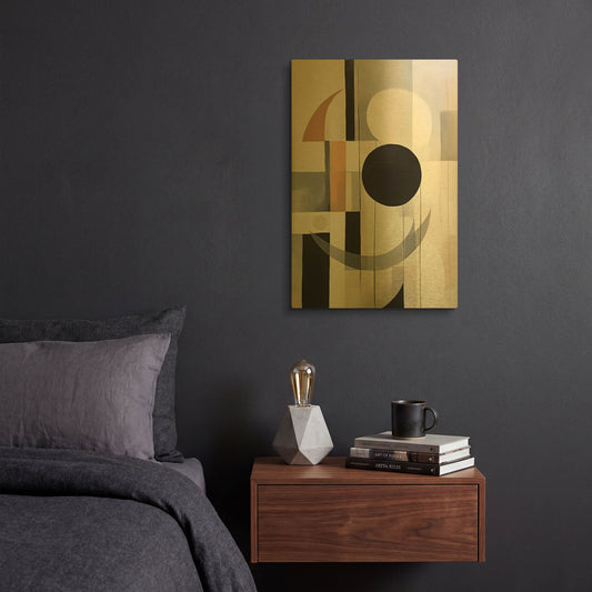 'Black and Tan Geometric 3' By Petals Prints Design Gold Metal Wall Art