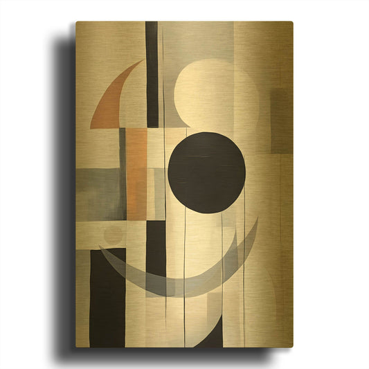 'Black and Tan Geometric 3' By Petals Prints Design Gold Metal Wall Art