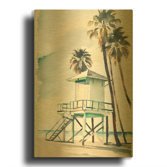 'Boho Beachy Lifeguard Stand 2' By Petals Prints Design Gold Metal Wall Art