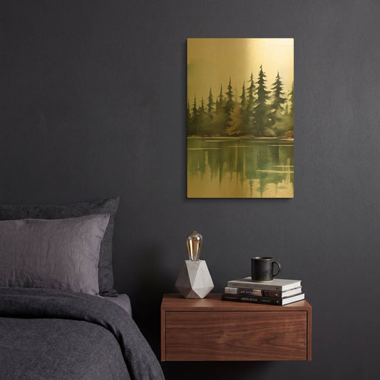 'Forest Landscape III' By Petals Prints Design Gold Metal Wall Art